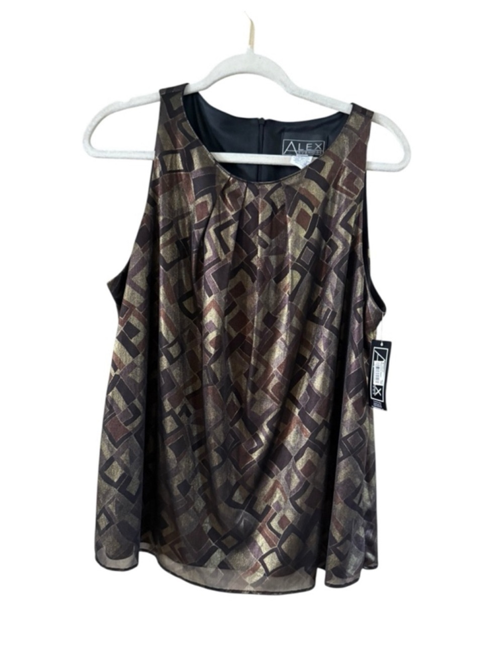 Alex Evenings Metallic Brown Geometric Pleated Tank - Picture 2 of 9